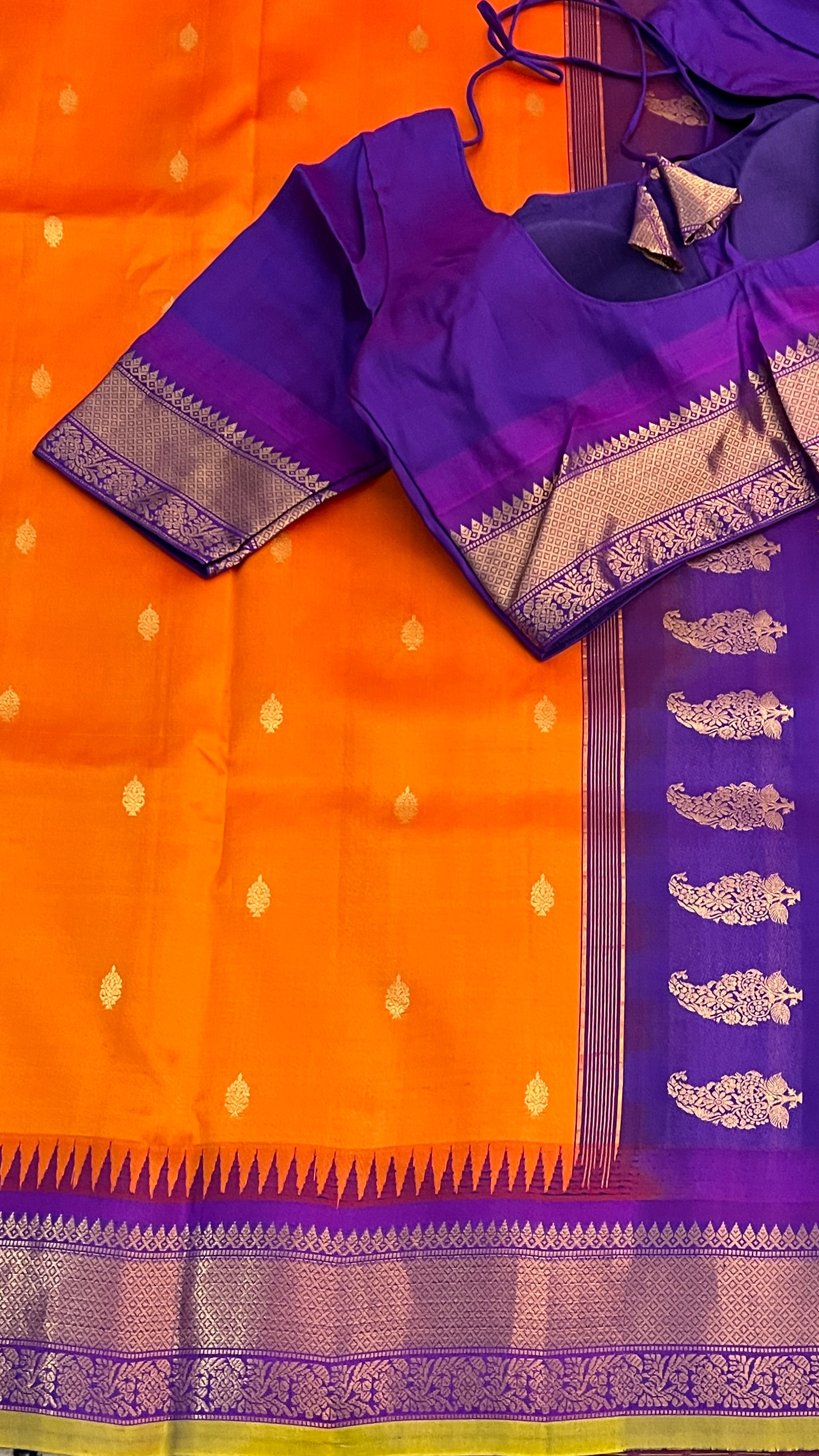 Orange & Violet Gadwal Silk Saree