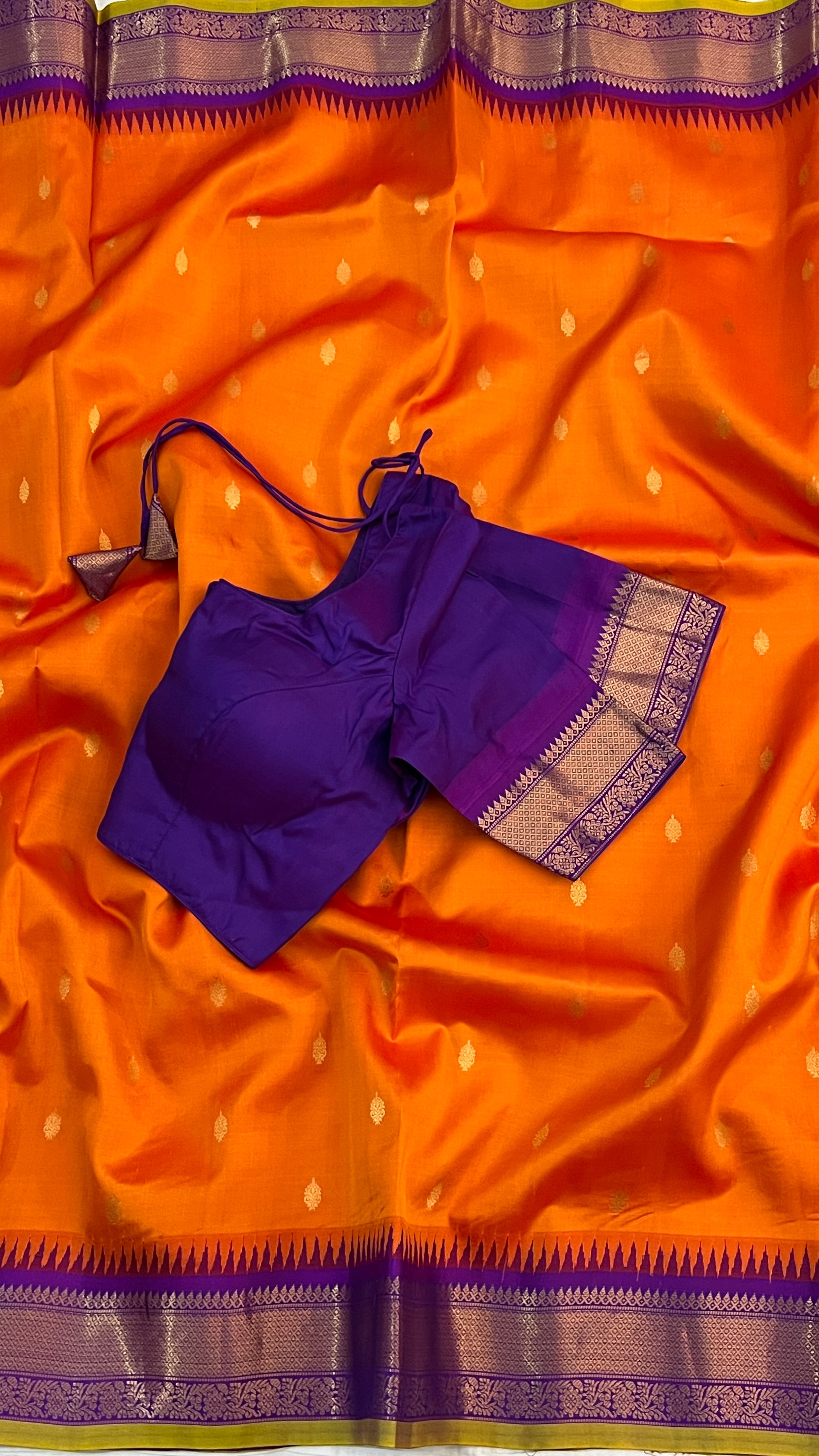 Orange & Violet Gadwal Silk Saree