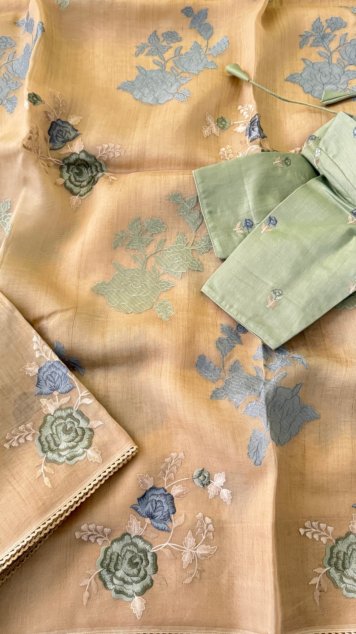Beige Organza Silk Saree