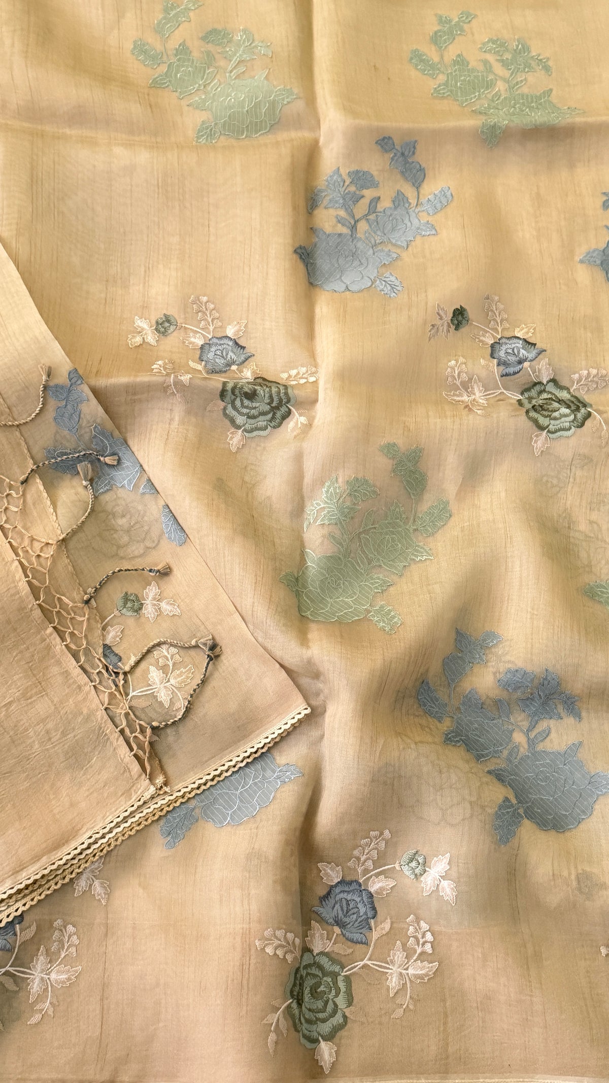 Beige Organza Silk Saree