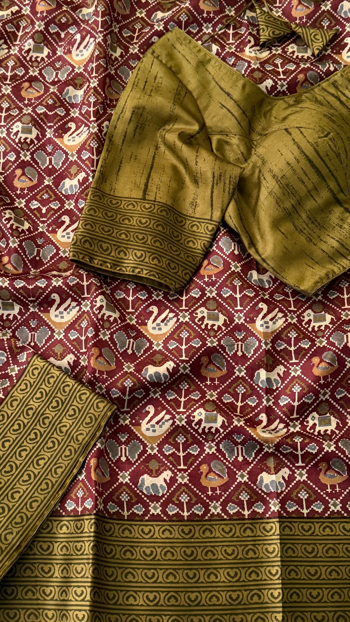 Brown Ikkat Print Silk Saree