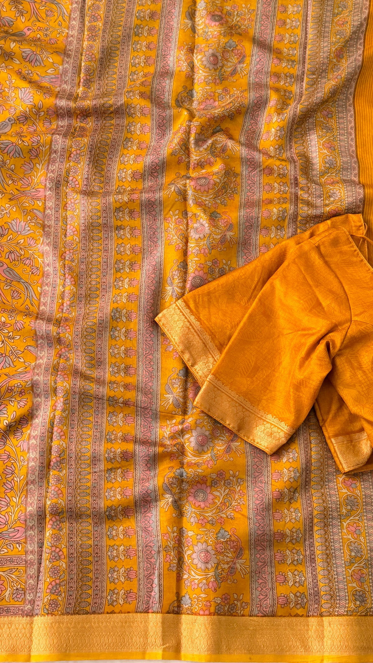 Mustard Printed Silk Saree