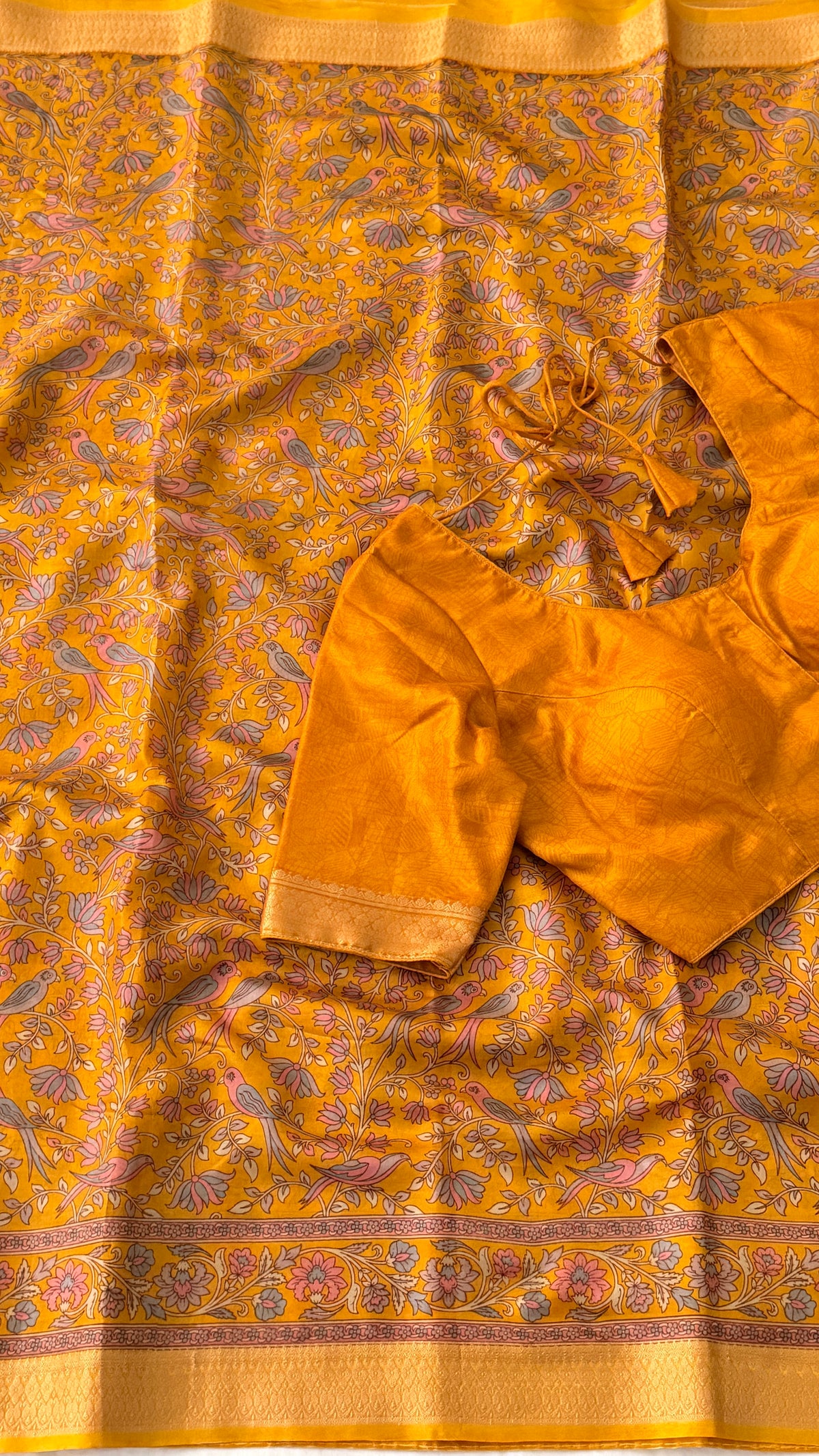 Mustard Printed Silk Saree