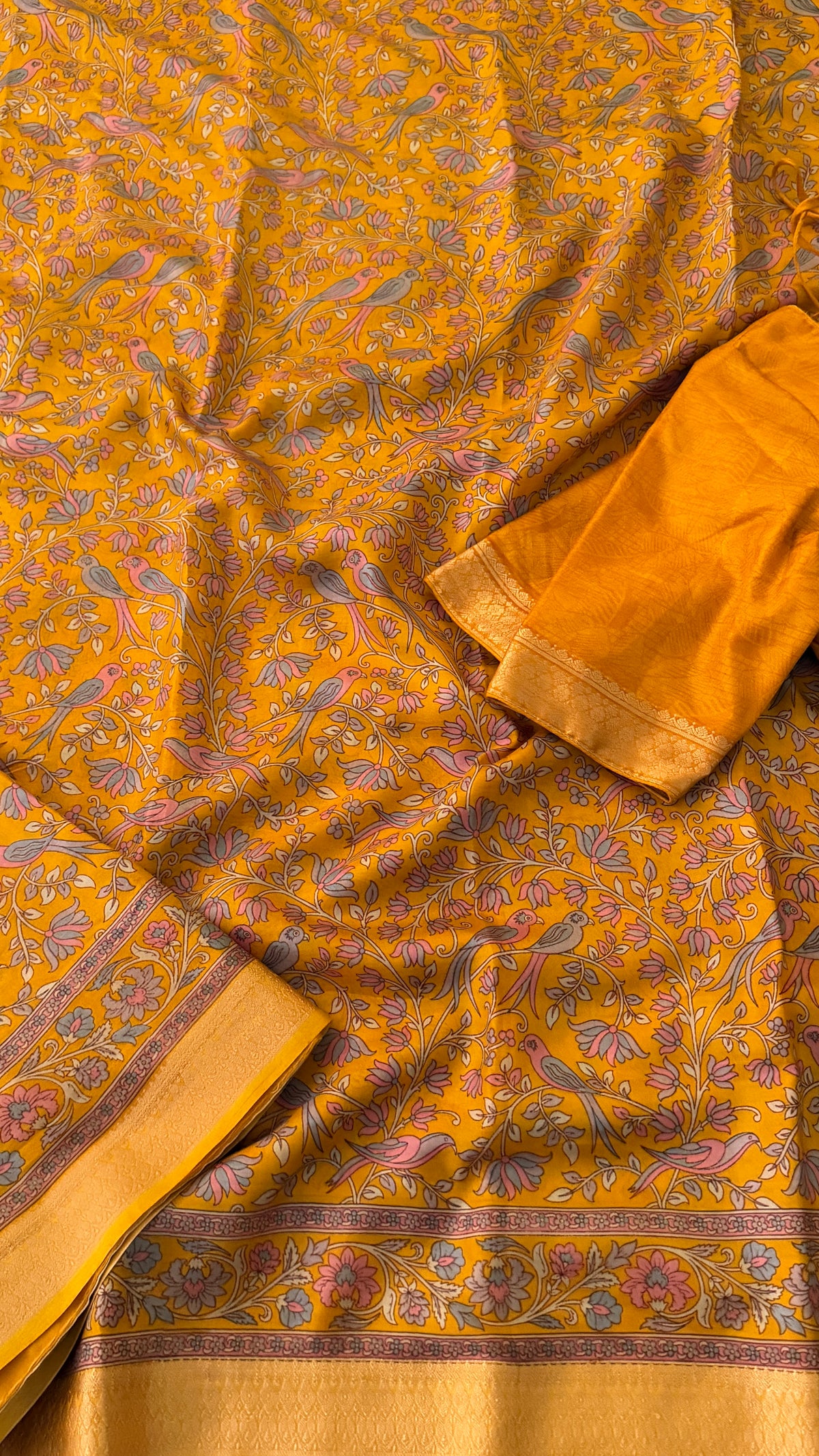Mustard Printed Silk Saree