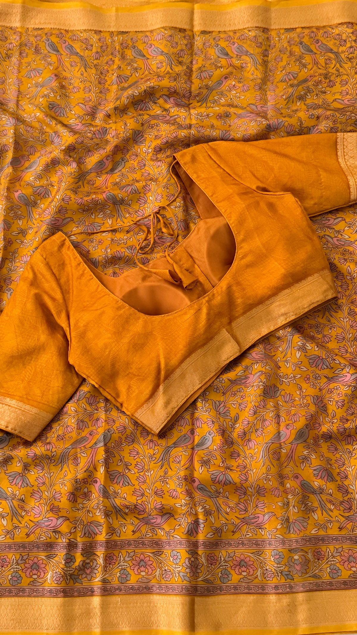 Mustard Printed Silk Saree