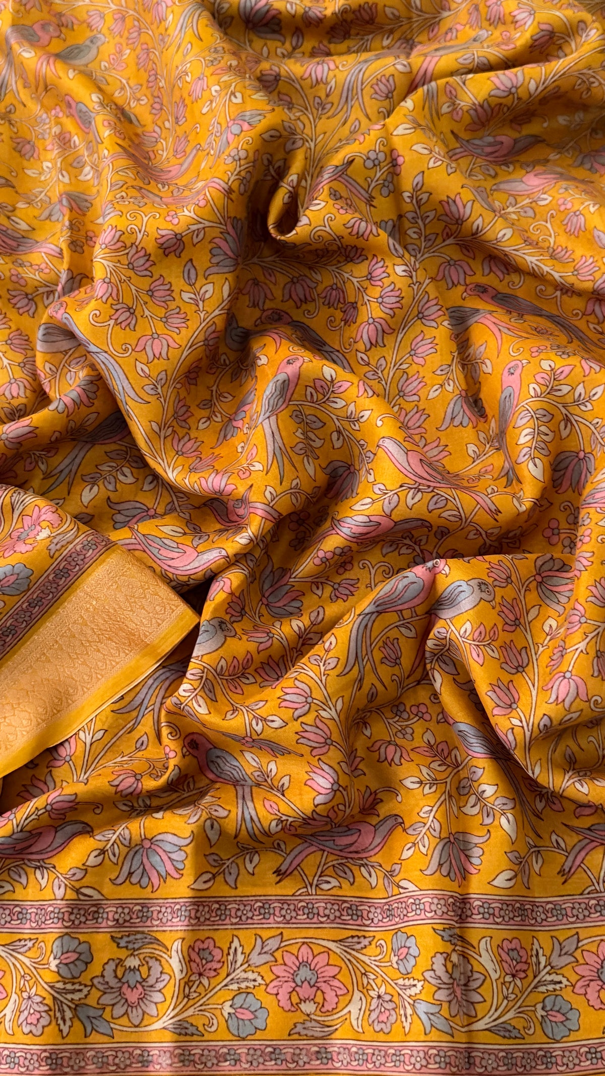 Mustard Printed Silk Saree