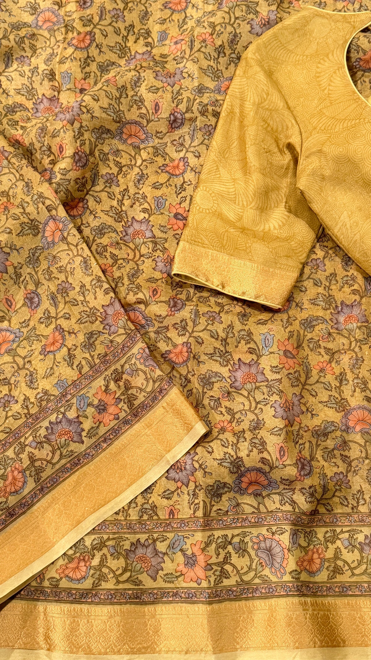 Beige Printed Silk Saree