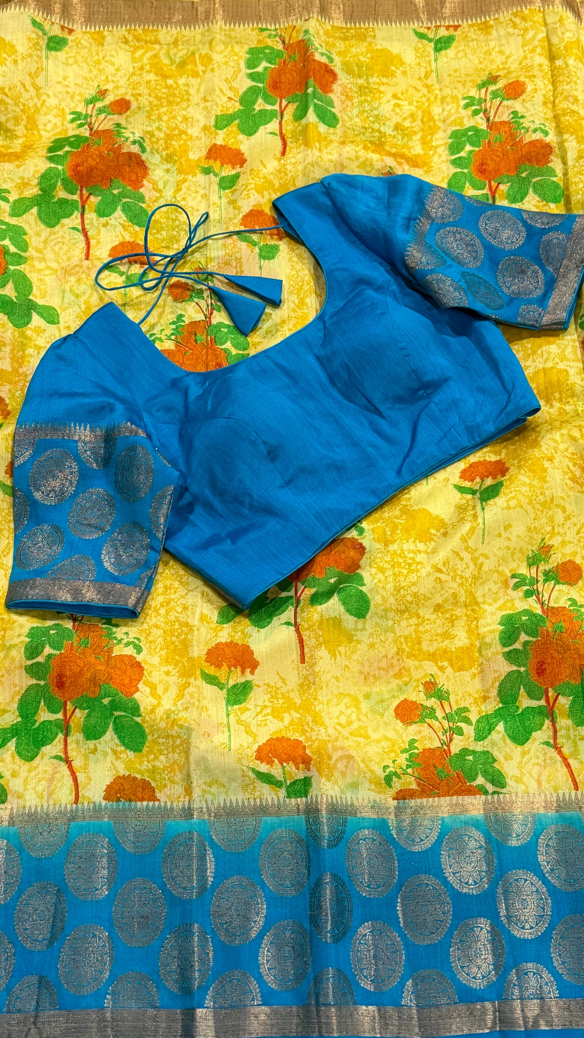 Yellow Printed Silk Saree