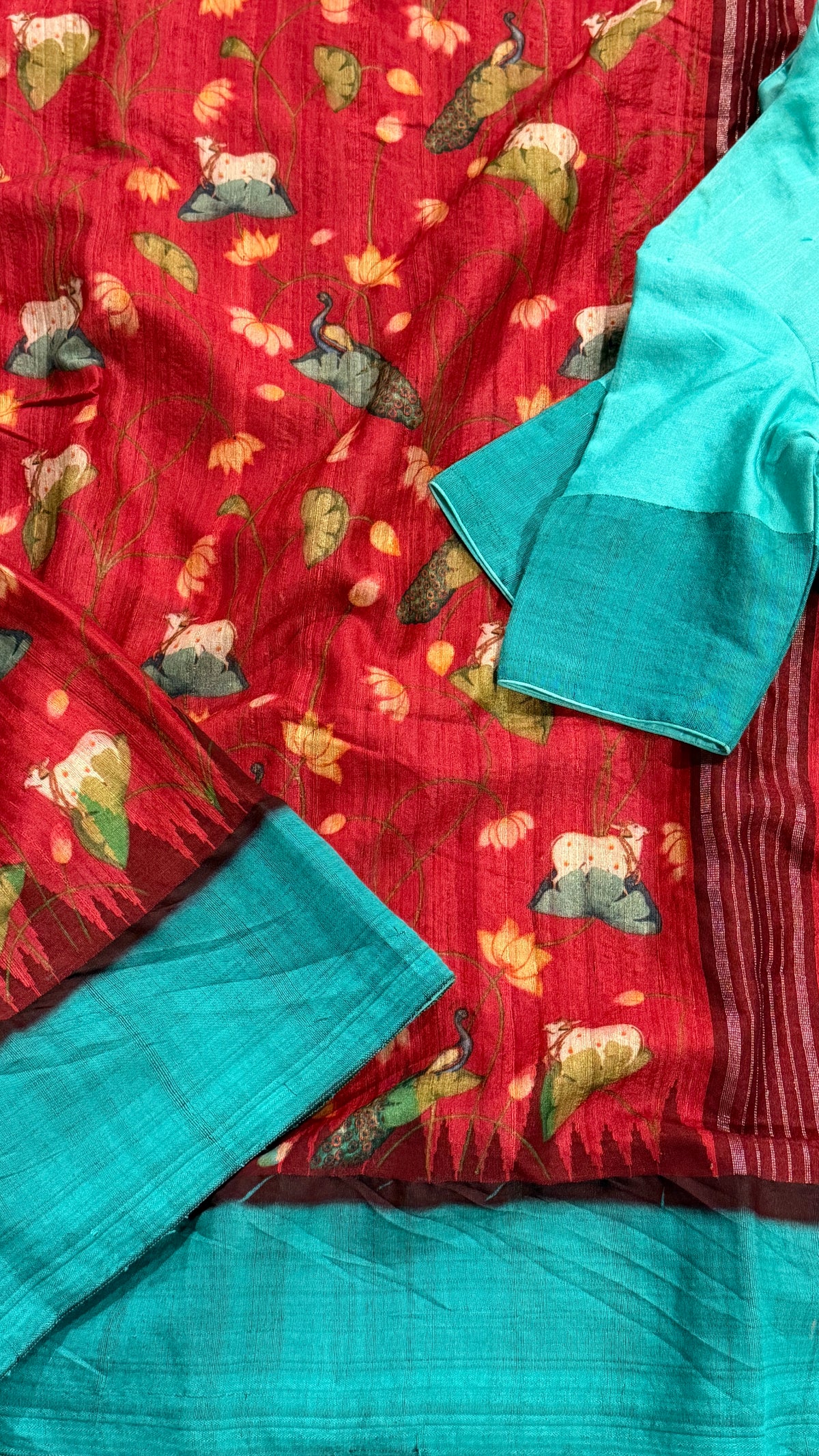 Red Tussar Silk Saree