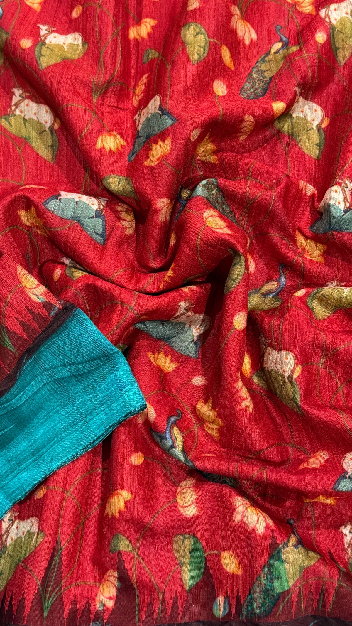 Red Tussar Silk Saree