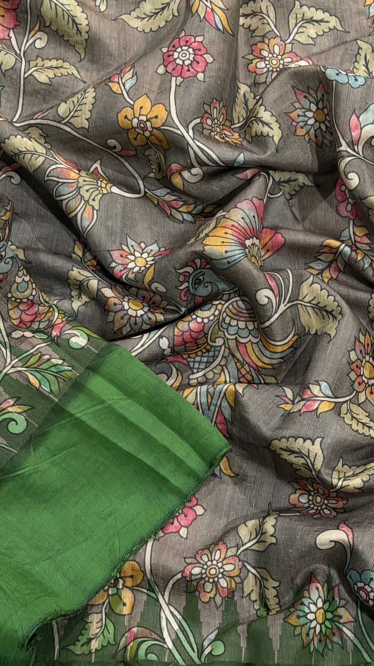 Grey Tussar Silk Saree