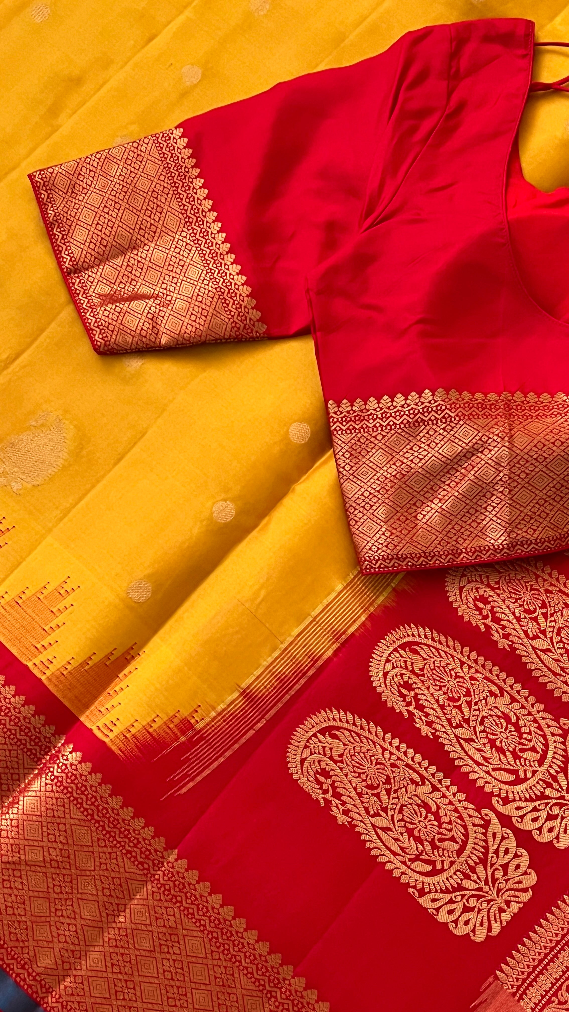 Mustard & Red Gadwal Silk Saree