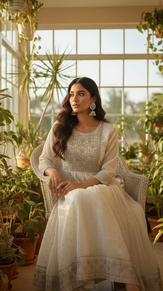 Ivory Organza Nyra Anarkali