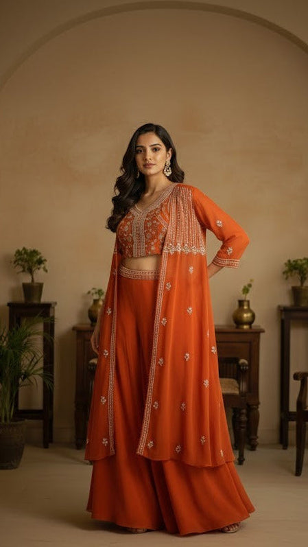 Orange Pearl Croptop Sharara