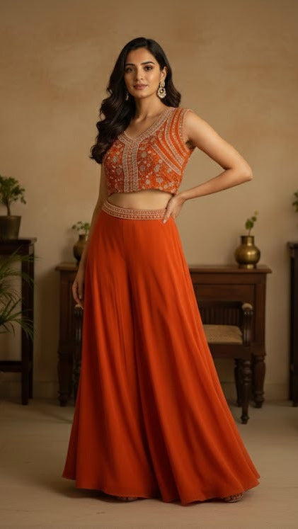 Orange Pearl Croptop Sharara