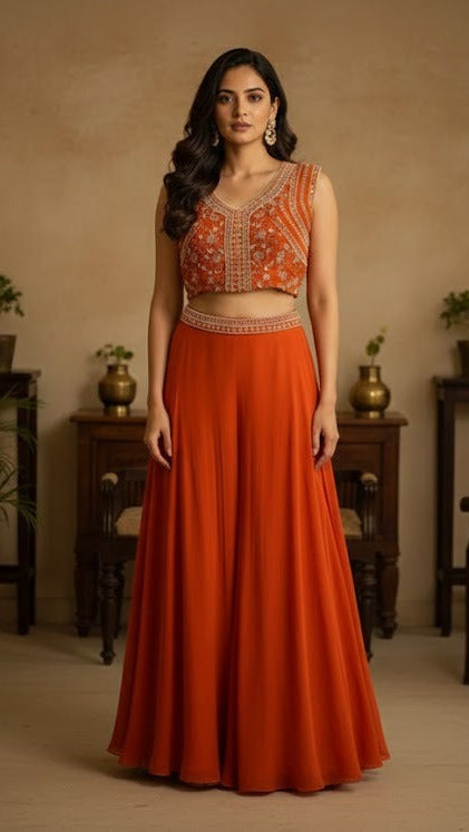 Orange Pearl Croptop Sharara