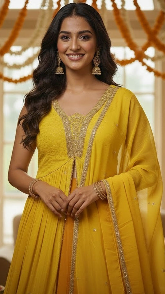 Yellow Ombre Long-Top Lehenga