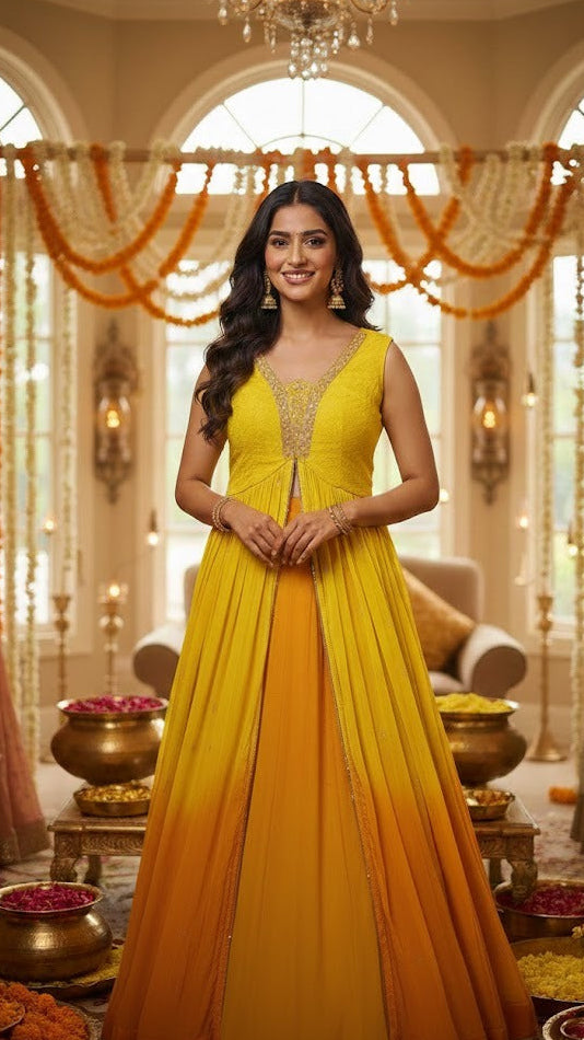 Yellow Ombre Long-Top Lehenga