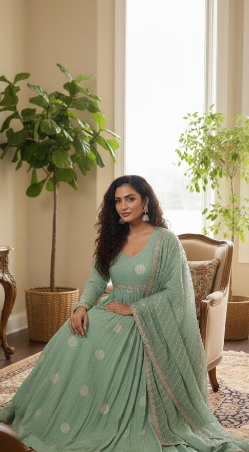 Sea Green Banaras Gown