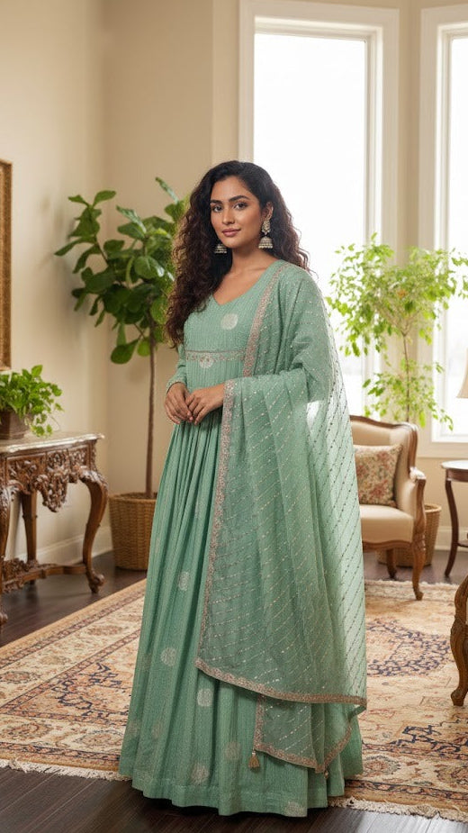 Sea Green Banaras Gown