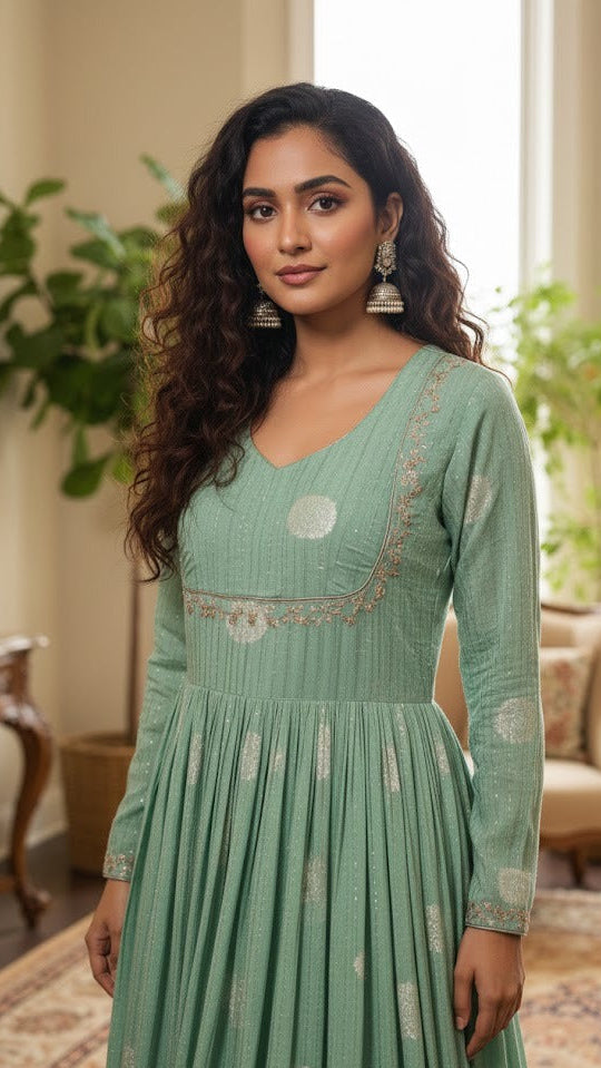 Sea Green Banaras Gown
