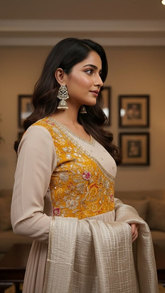 Champagne & Marigold Bandhani Gown