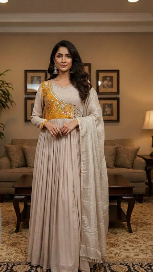 Champagne & Marigold Bandhani Gown