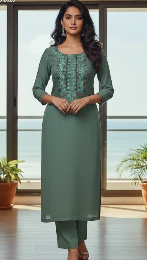 Sage Embroidered Suit
