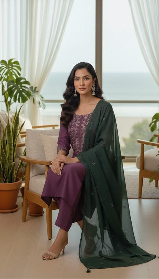 Plum Forest Embroidered Suit