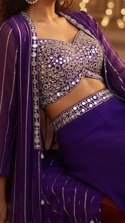 Purple Mirror Work Croptop Sharara