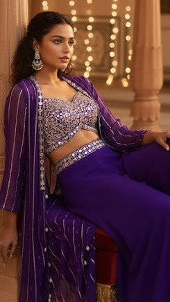 Purple Mirror Work Croptop Sharara