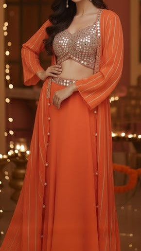 Orange Mirror Work Croptop Sharara