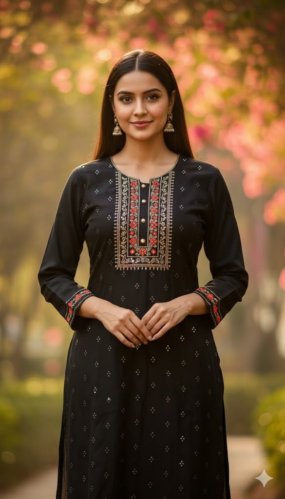Black Floral Border Suit