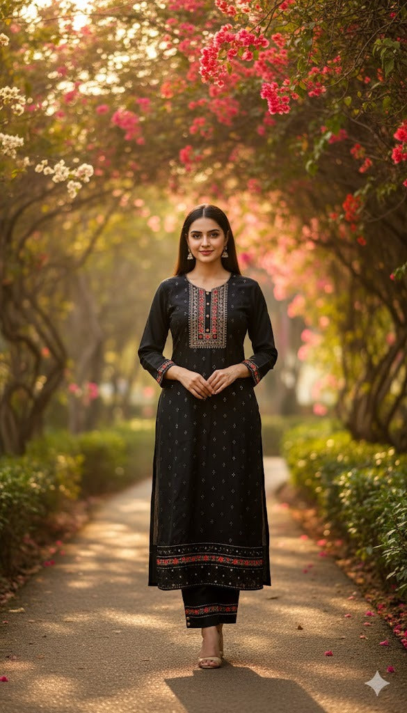 Black Floral Border Suit