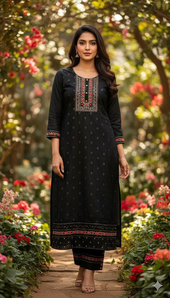 Black Floral Border Suit