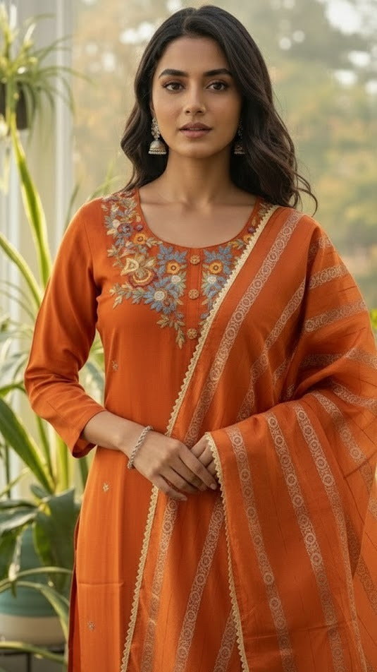 Rust Embroidered Suit