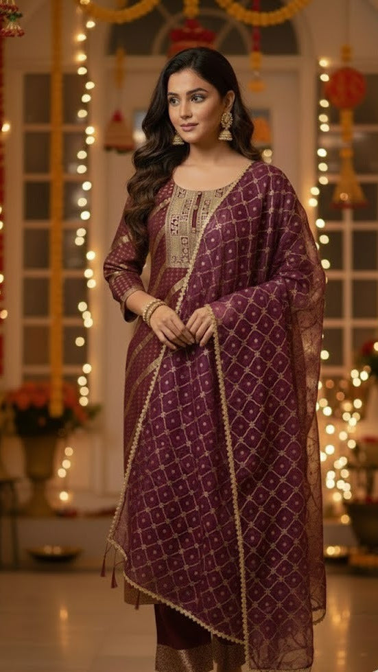 Wine Banarasi Suit