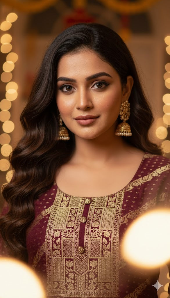 Wine Banarasi Suit