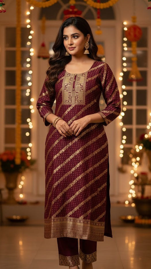 Wine Banarasi Suit