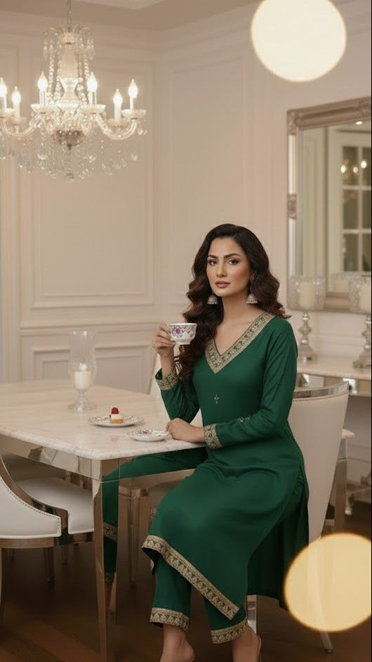 Bottle Green Bandhani Suit