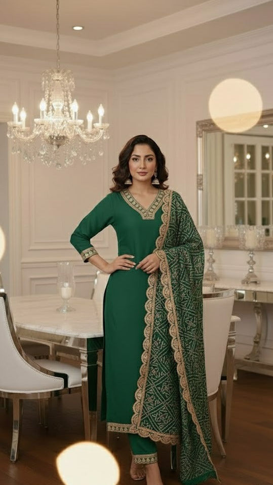 Bottle Green Bandhani Suit