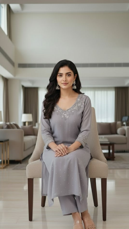 Lilac Embroidered Suit
