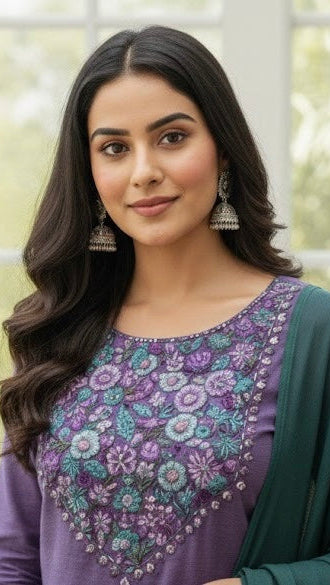 Lavender Teal Embroidered Suit