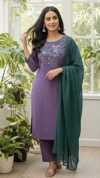 Lavender Teal Embroidered Suit