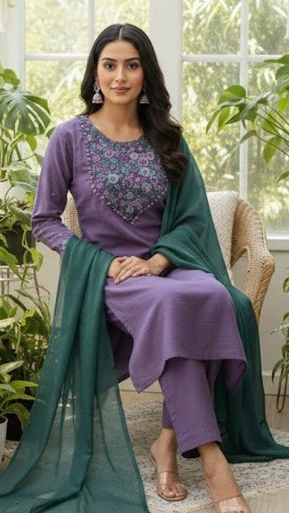 Lavender Teal Embroidered Suit