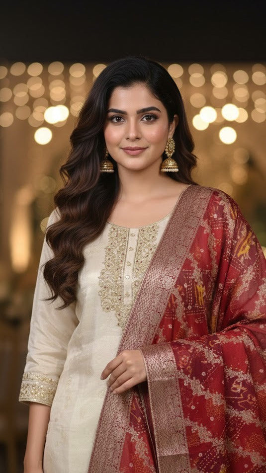 Traditional Ivory-Ruby Suit
