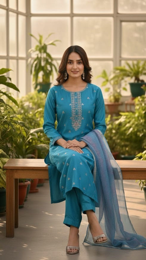 Sky Blue Silk Suit
