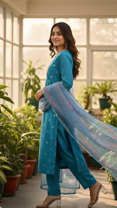 Sky Blue Silk Suit