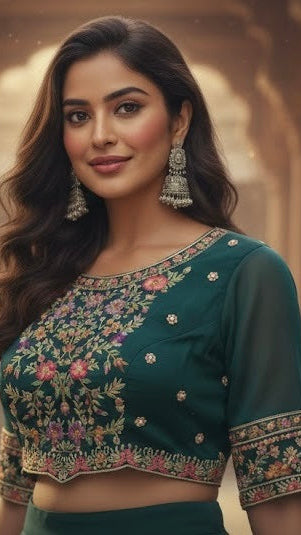 Teal Green Floral Lehenga