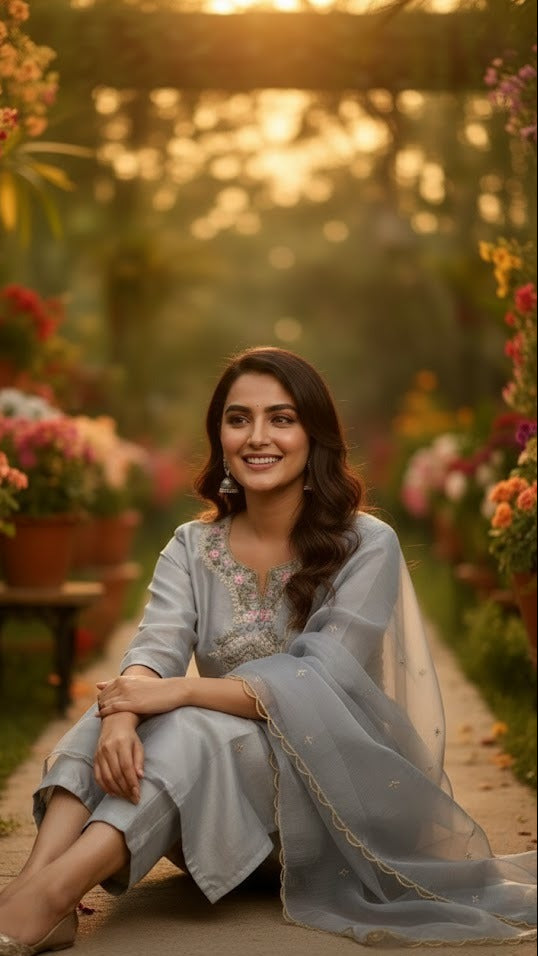 Silver Shine Embroidered Suit
